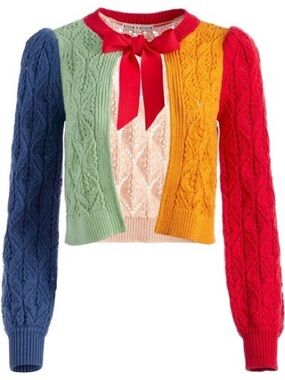 Alice + Olivia Crochet Color-Block Cardigan with Bow